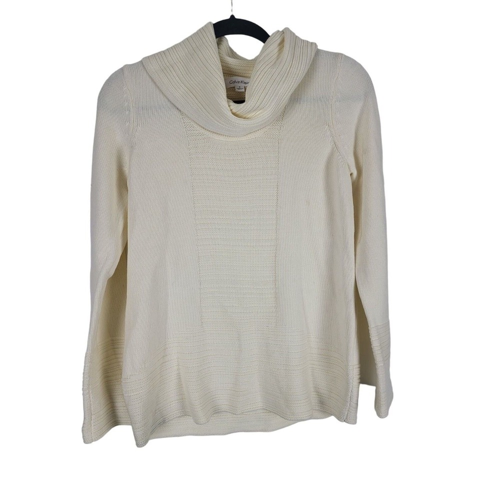 Calvin Klein Cowl Neck Sweater S Womens Long Sleeve Knit Pullover Cottage Core